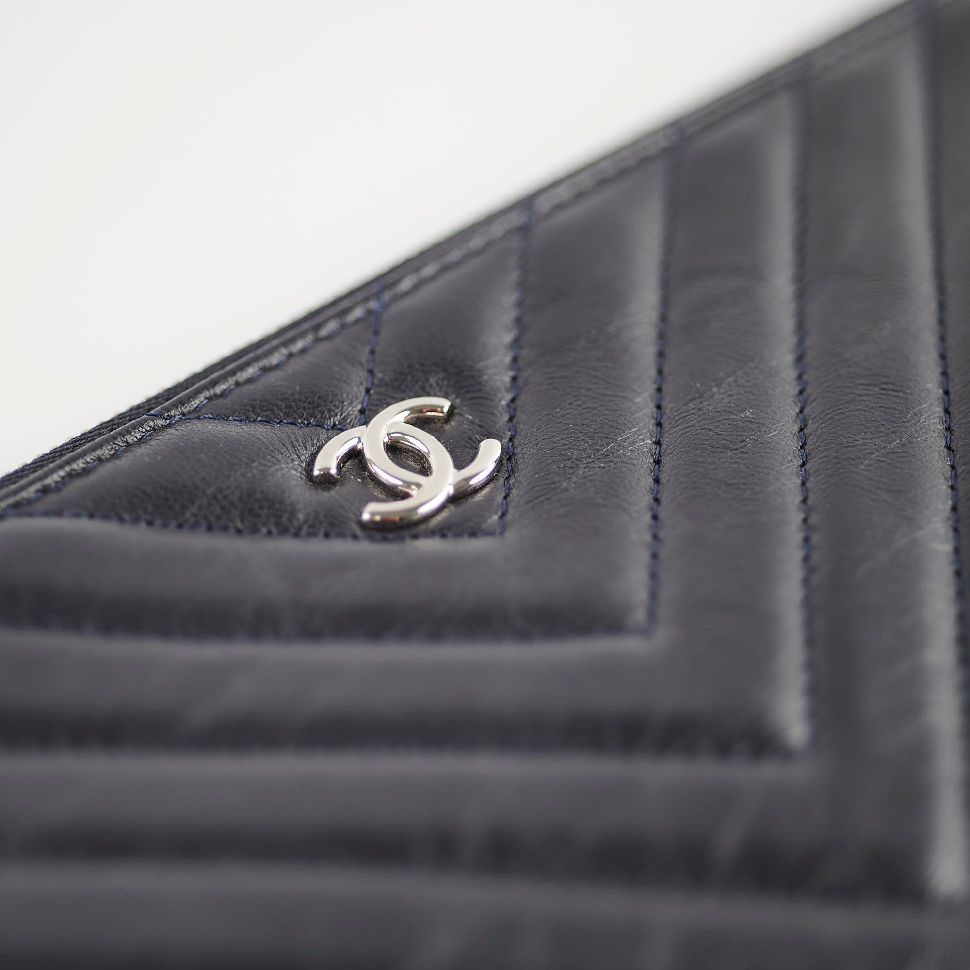 Chanel Classic Medium Chevron O-Pouch Navy