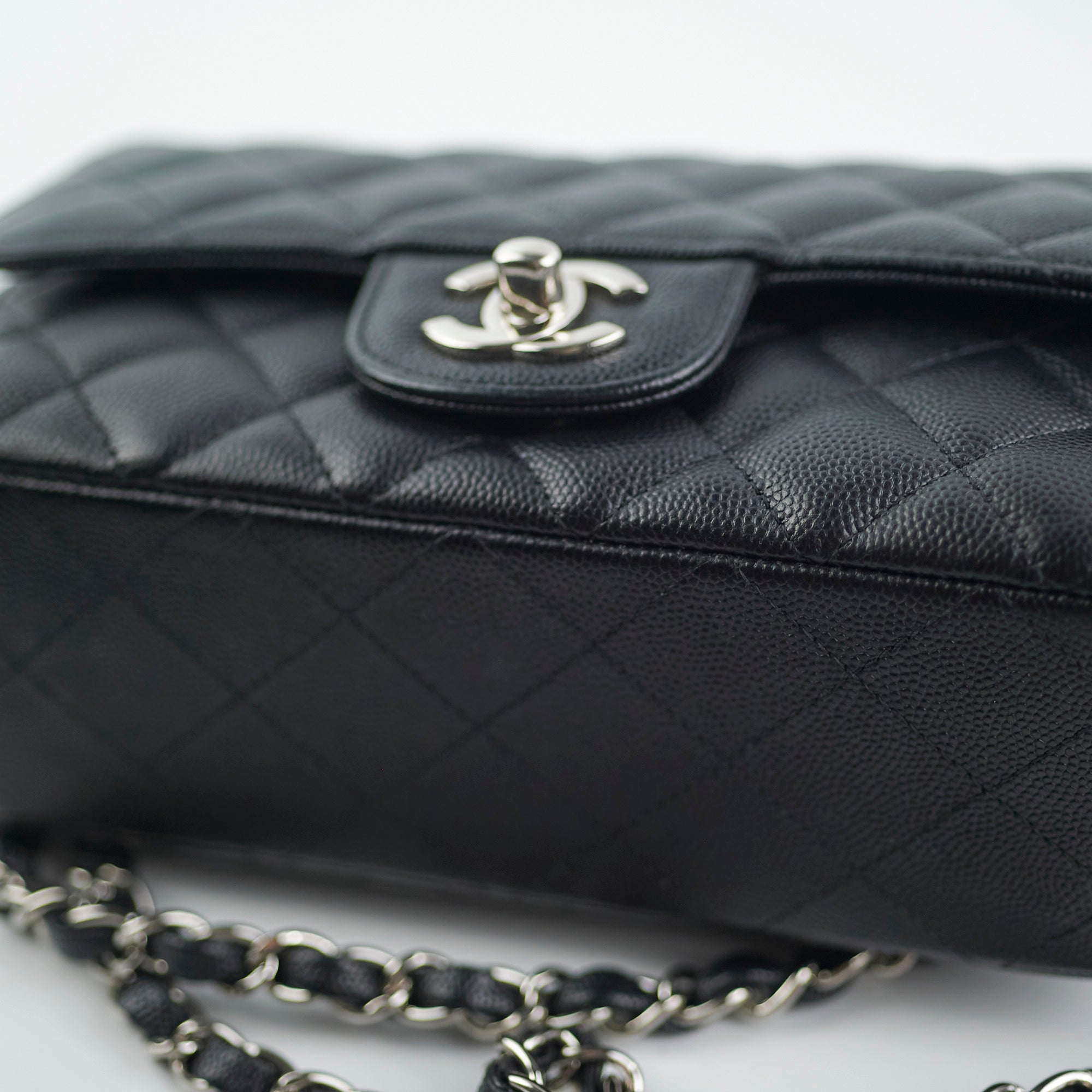 Chanel Mini Rectangular Black Caviar with Edge Stitching Crossbody Bag