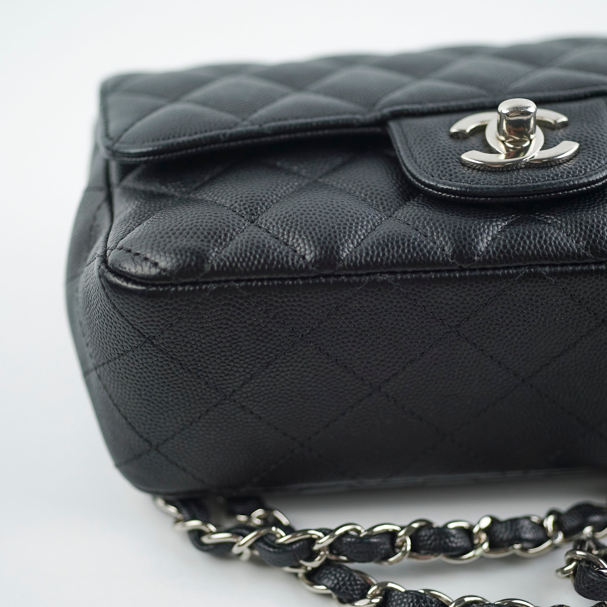 Chanel Mini Rectangular Black Caviar with Edge Stitching Crossbody Bag