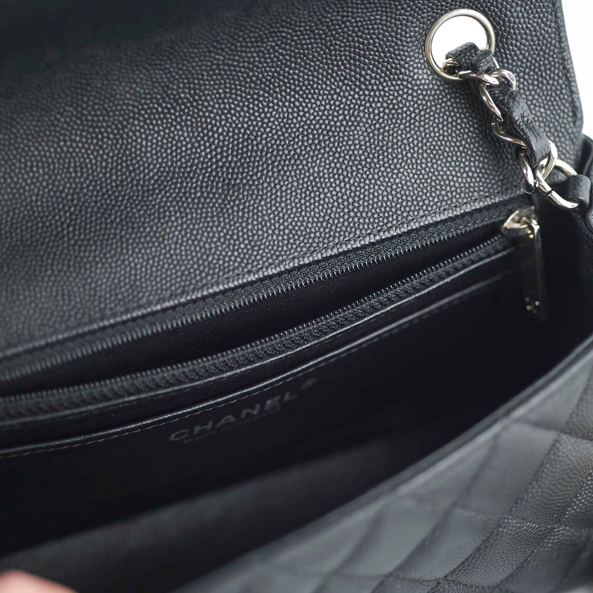 Chanel Mini Rectangular Black Caviar with Edge Stitching Crossbody Bag
