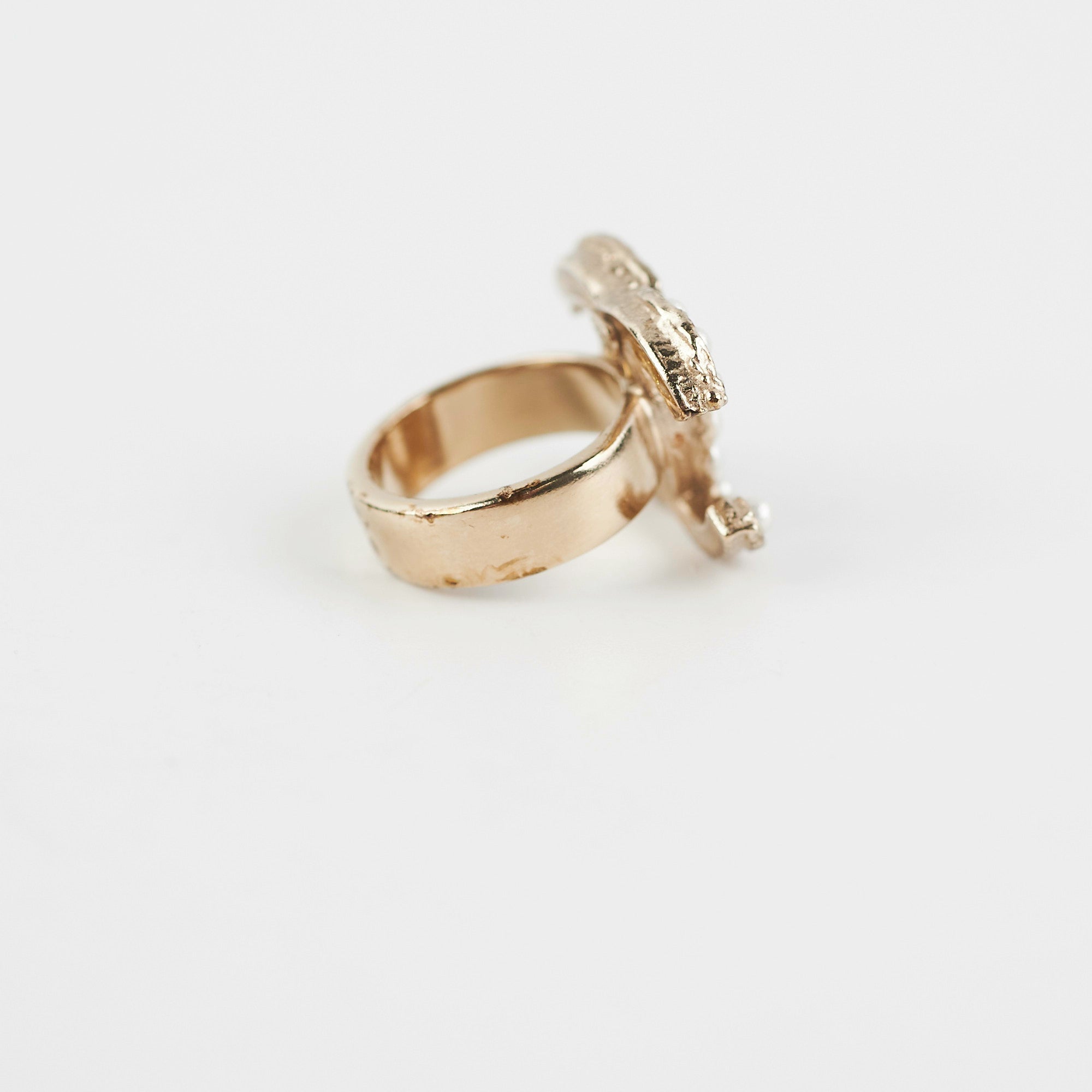 Chanel CC Logo Pearl Cocktail Ring