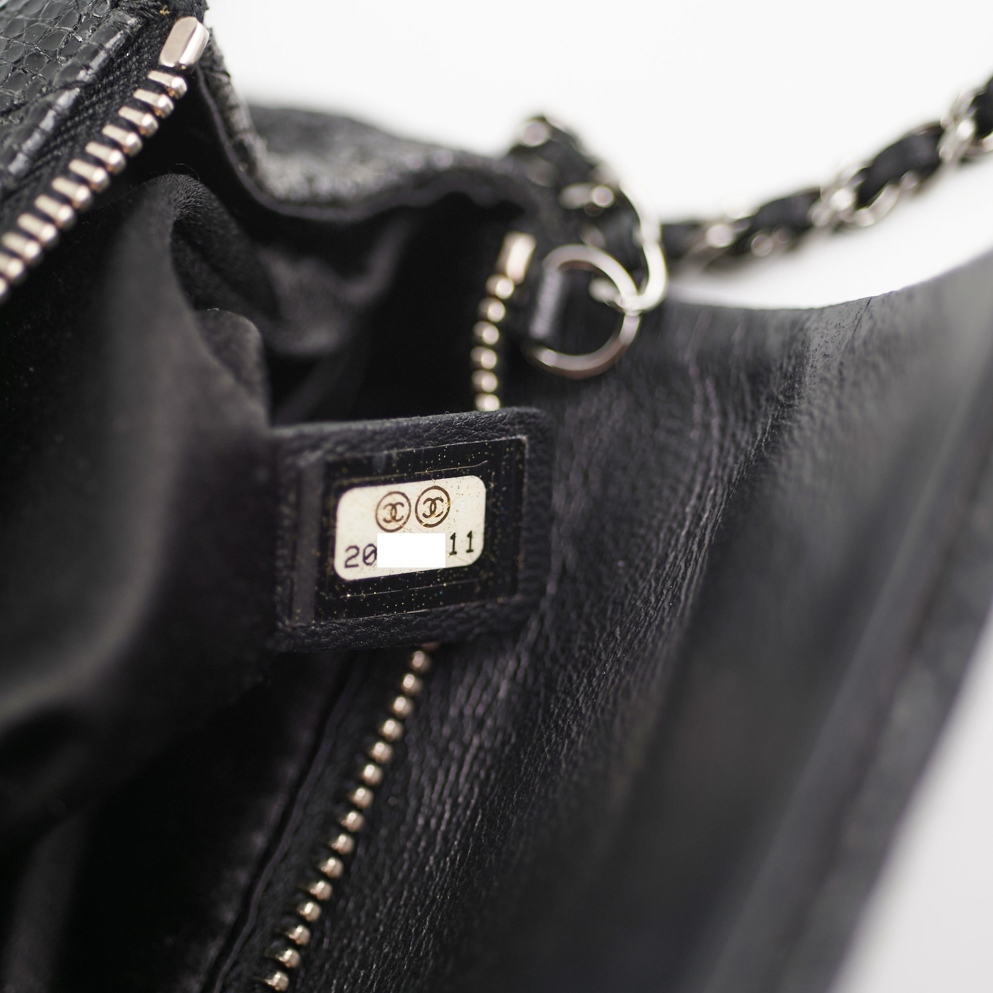 Chanel Black Glittered Calfskin Chain Crossbody Shoulder Bag Wallet Black