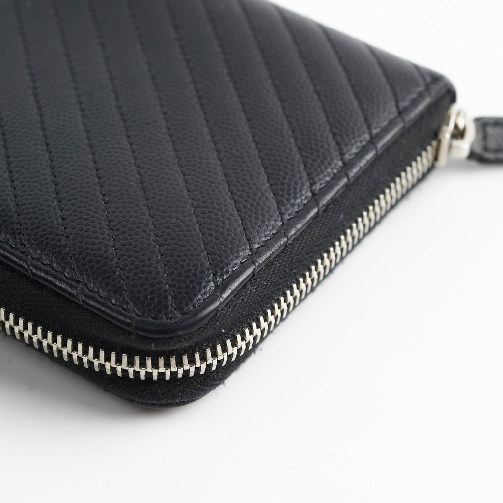 Chanel Caviar Chevron Long Zippy Wallet Black