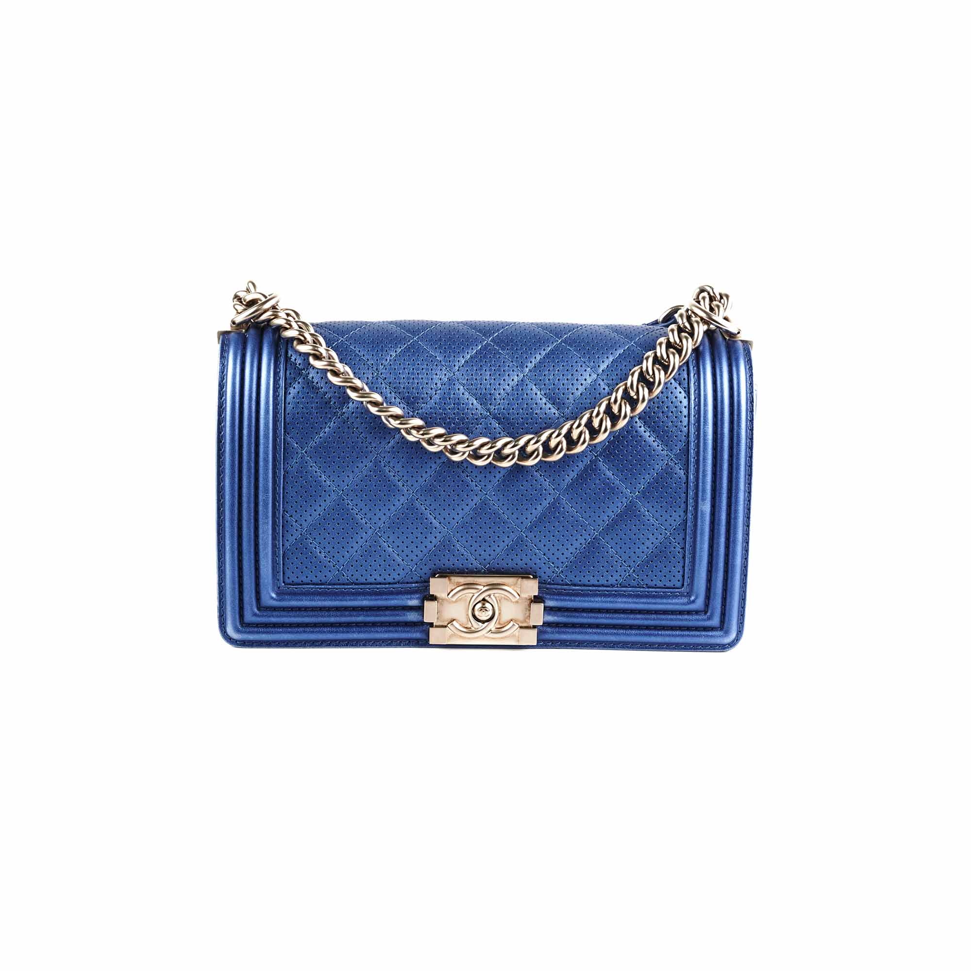 Chanel Old Medium Boy Metallic Blue