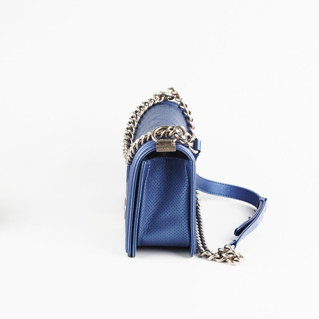 Chanel Old Medium Boy Metallic Blue