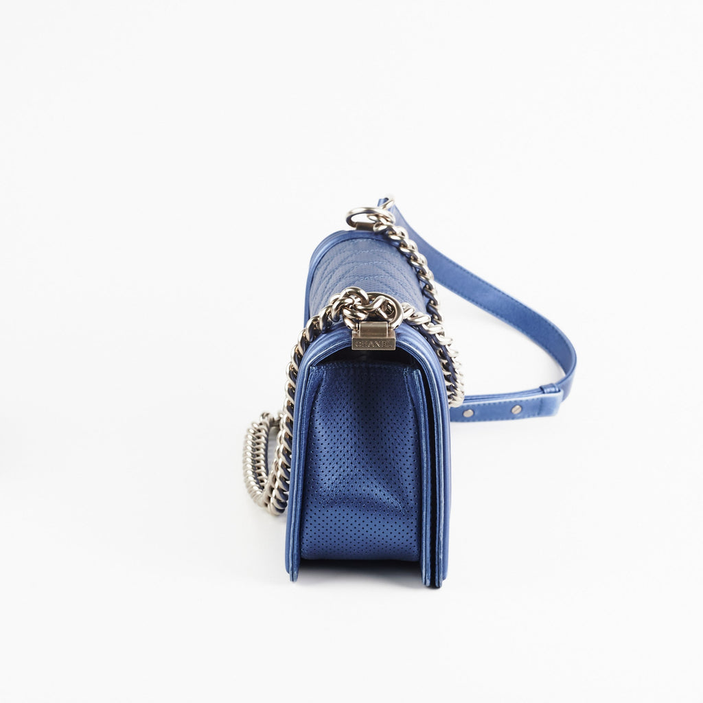 Chanel Old Medium Boy Metallic Blue