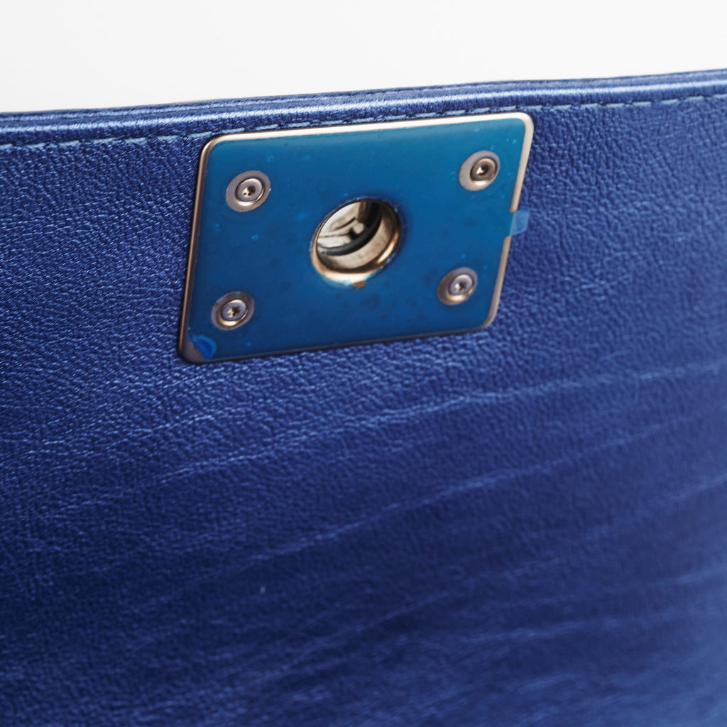 Chanel Old Medium Boy Metallic Blue