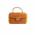 Chanel Vintage Quilted Suede Top Handle Bag Tan