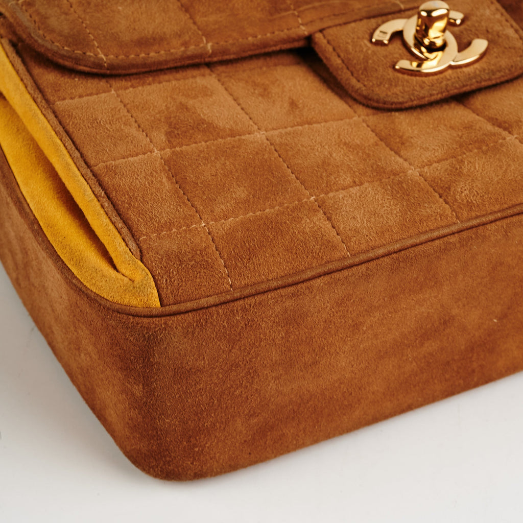 Chanel Vintage Quilted Suede Top Handle Bag Tan