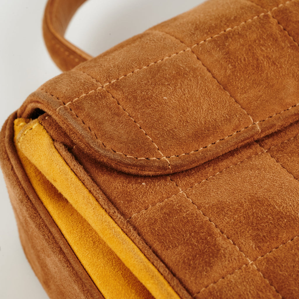 Chanel Vintage Quilted Suede Top Handle Bag Tan
