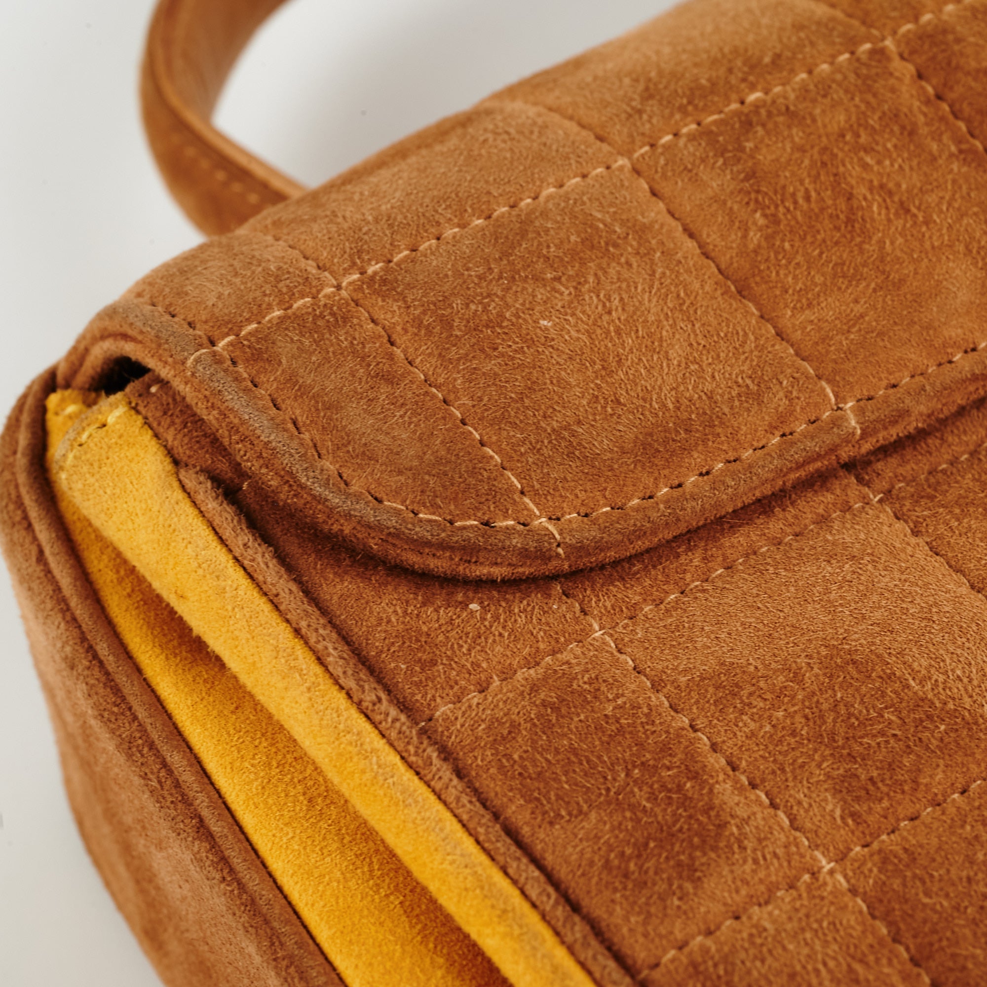Chanel Vintage Quilted Suede Top Handle Bag Tan