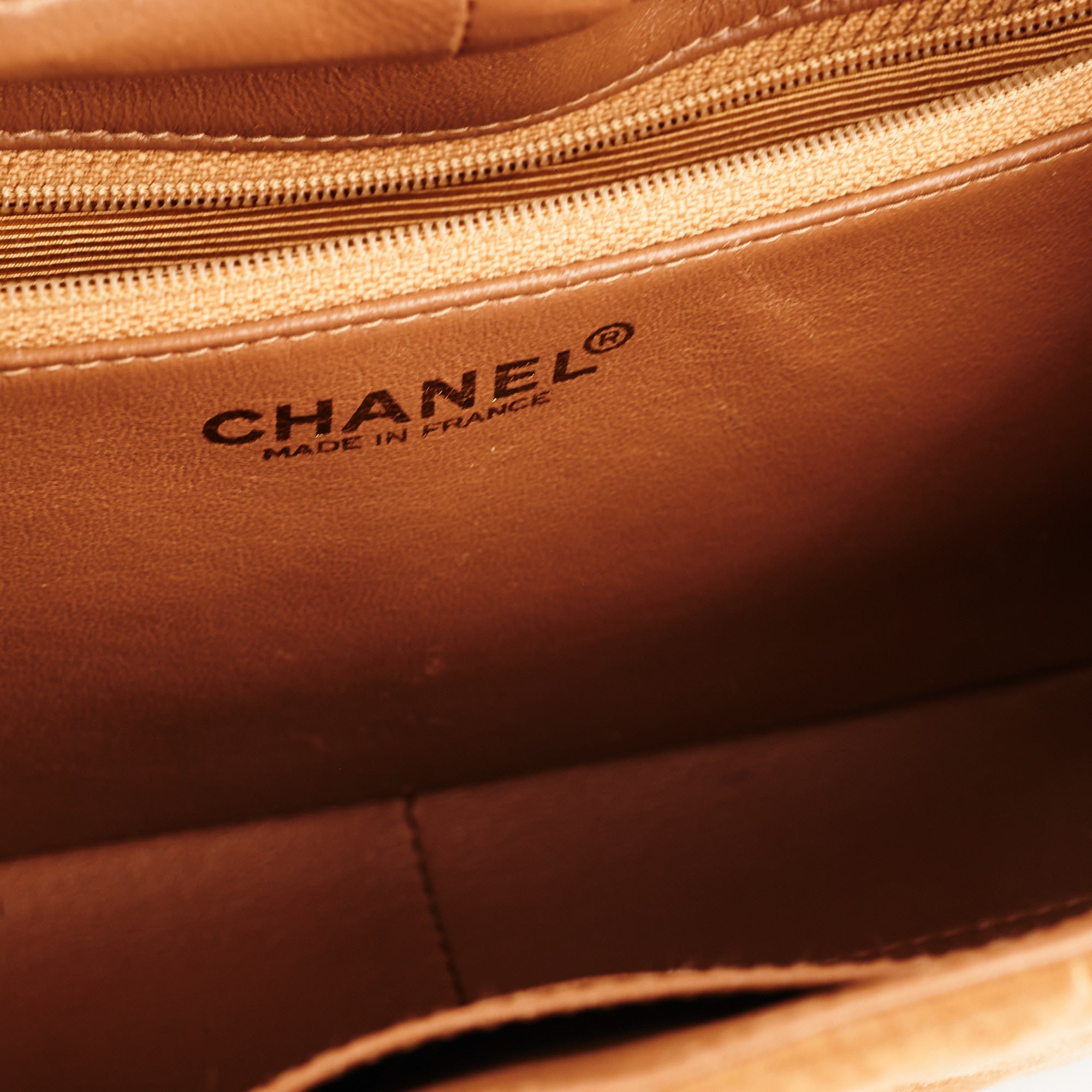 Chanel Vintage Quilted Suede Top Handle Bag Tan
