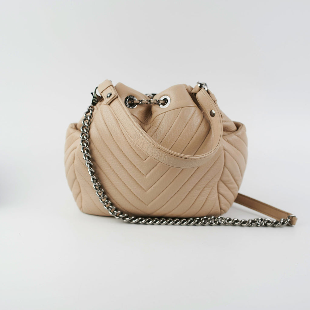 Chanel Chevron Beige Bucket Bag
