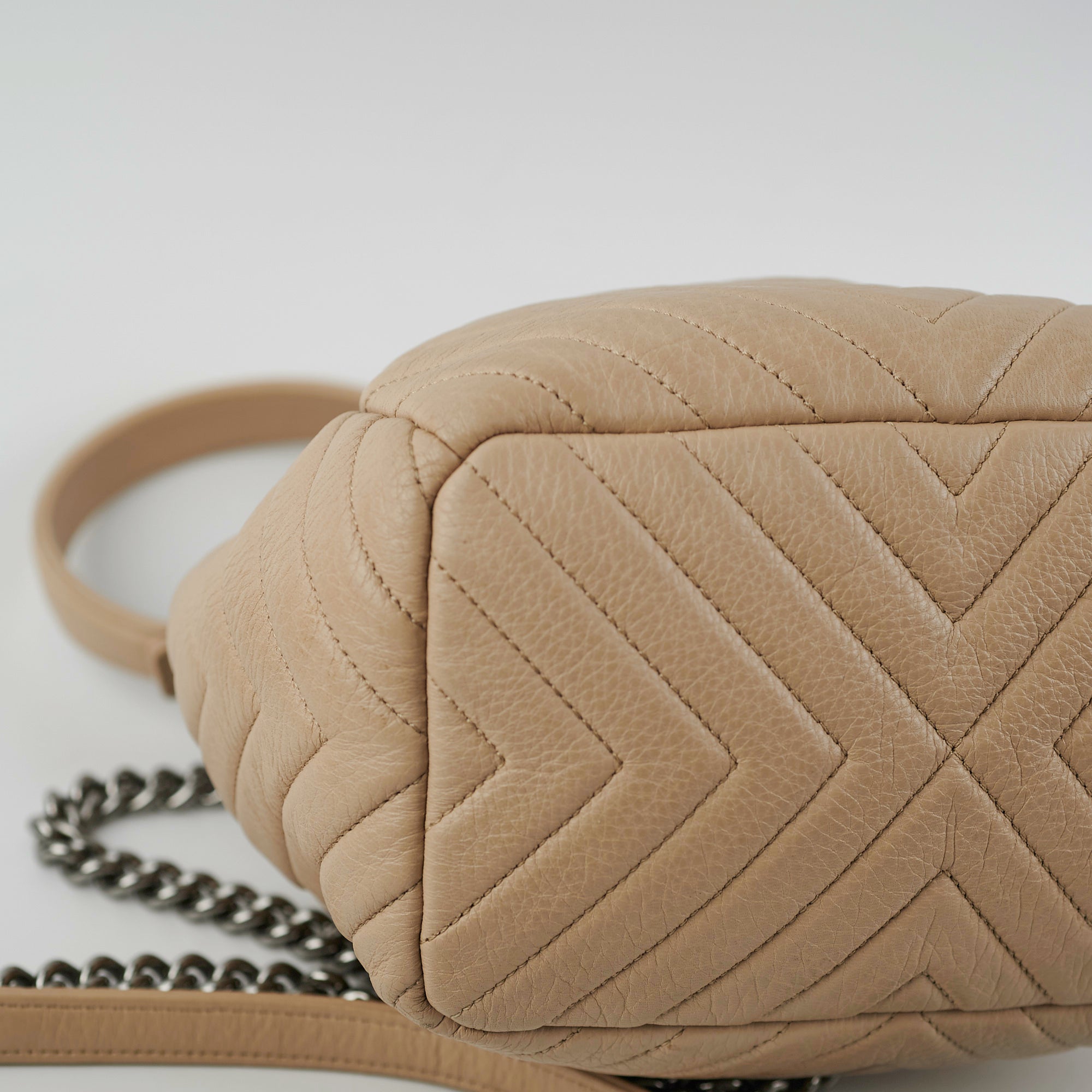 Chanel Chevron Beige Bucket Bag