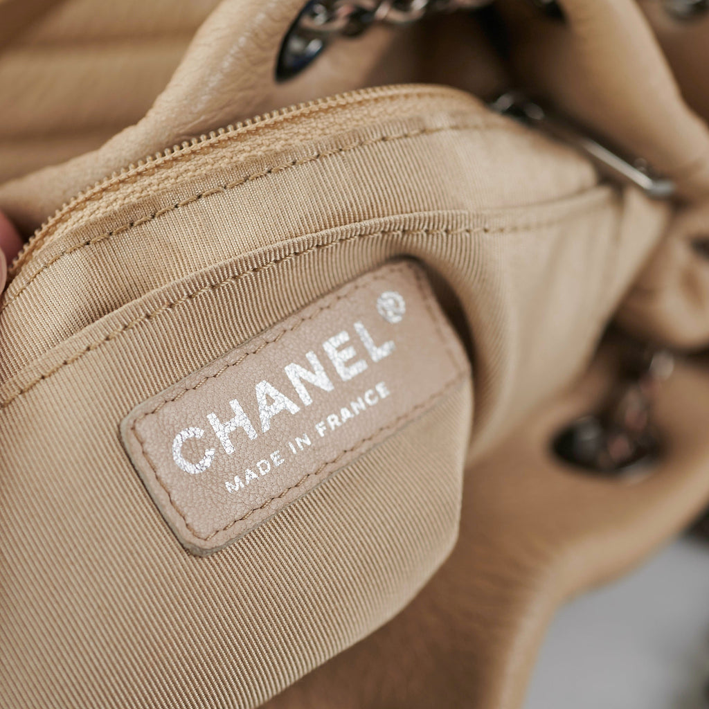 Chanel Chevron Beige Bucket Bag