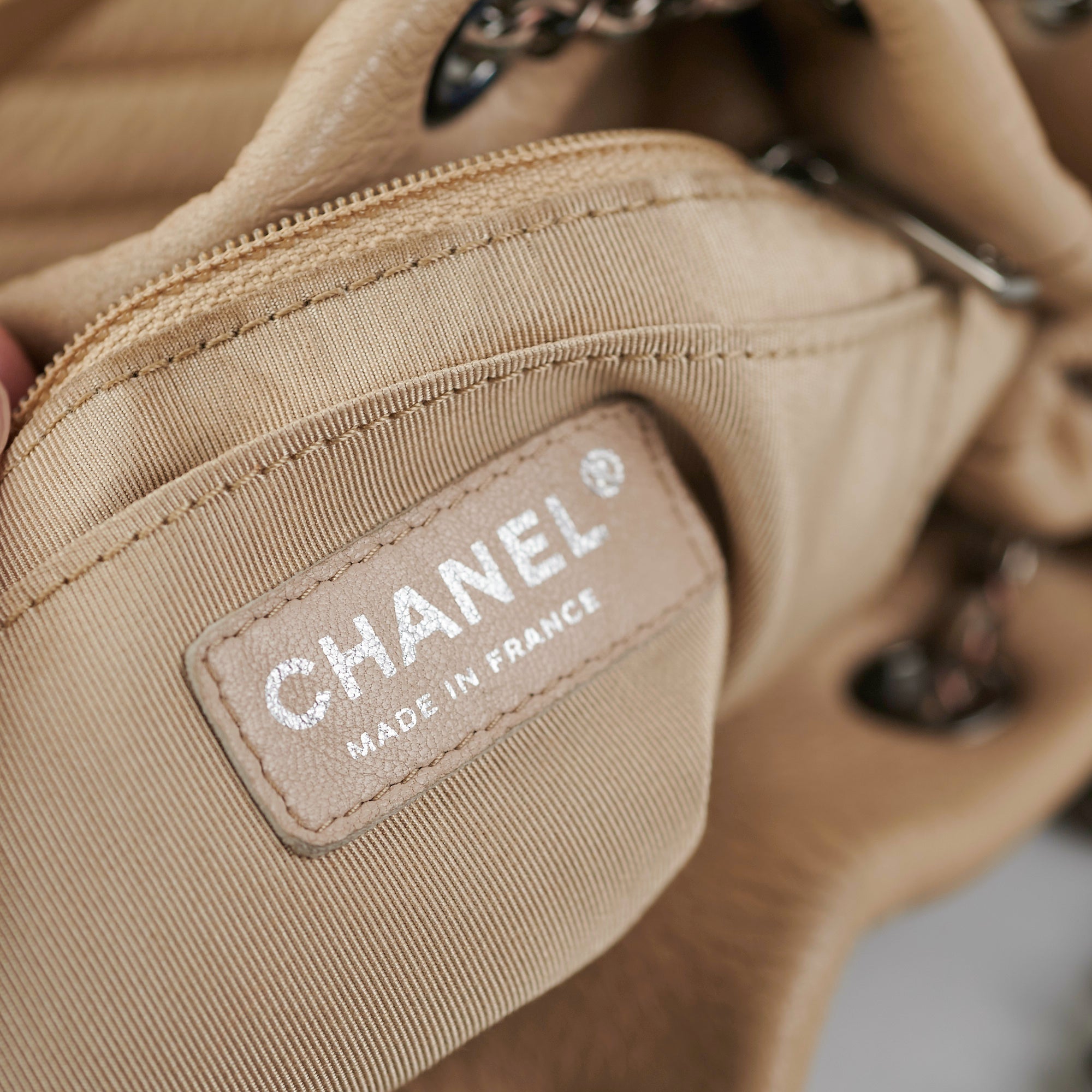 Chanel Chevron Beige Bucket Bag