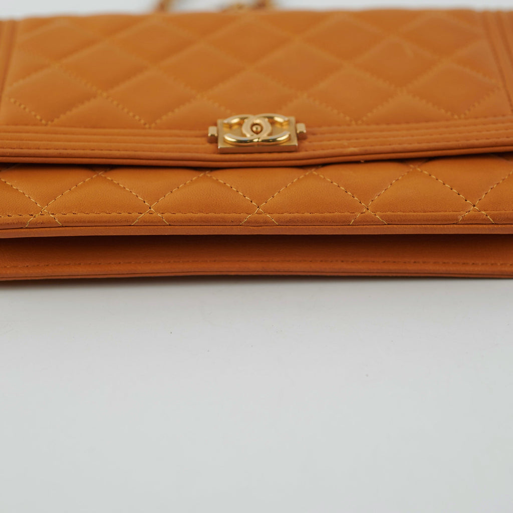 Chanel Boy Wallet On Chain WOC Lambskin Brown Crossbody Bag