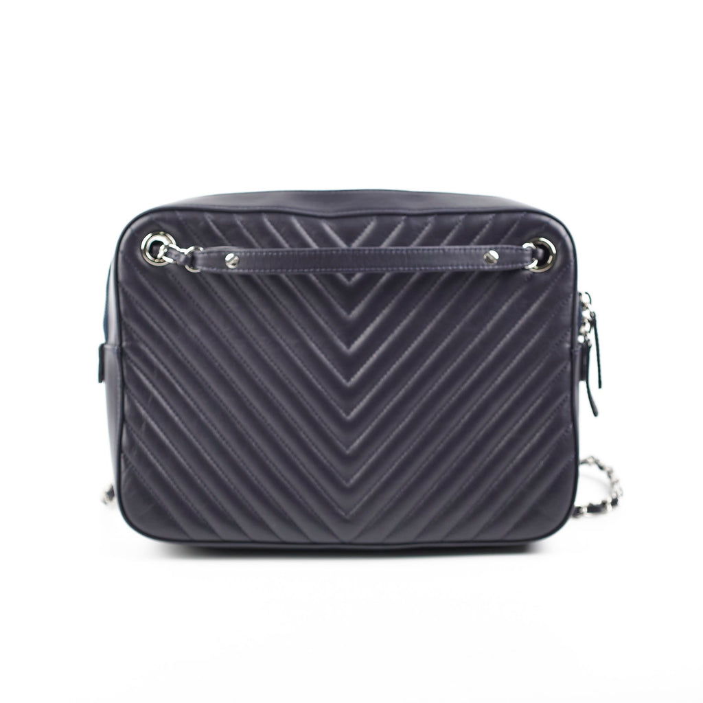 Chanel Double Camera Chevron Quilted Crossbody Bag Black/Dark Purple 26 series