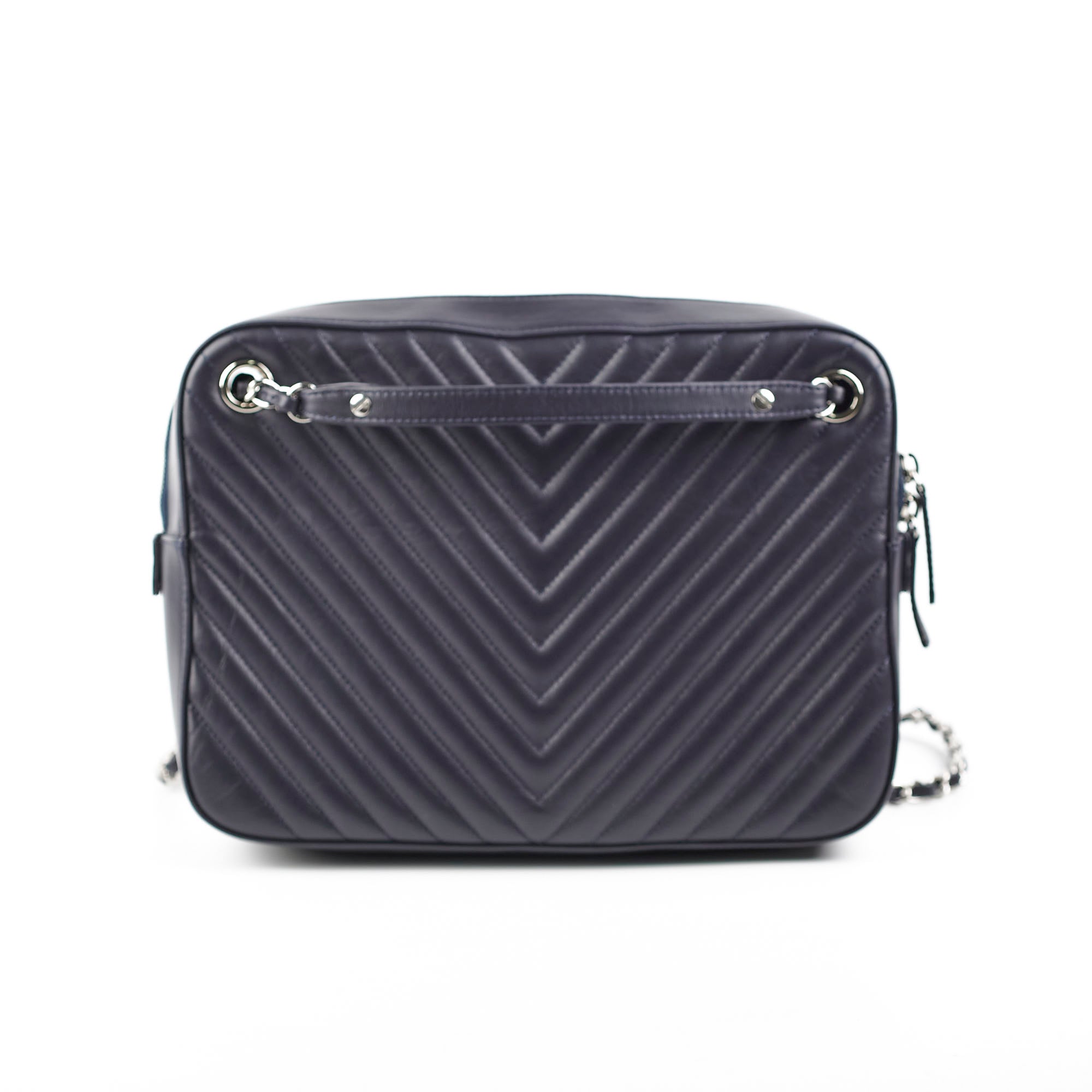 Chanel Double Camera Chevron Quilted Crossbody Bag Black/Dark Purple 26 series