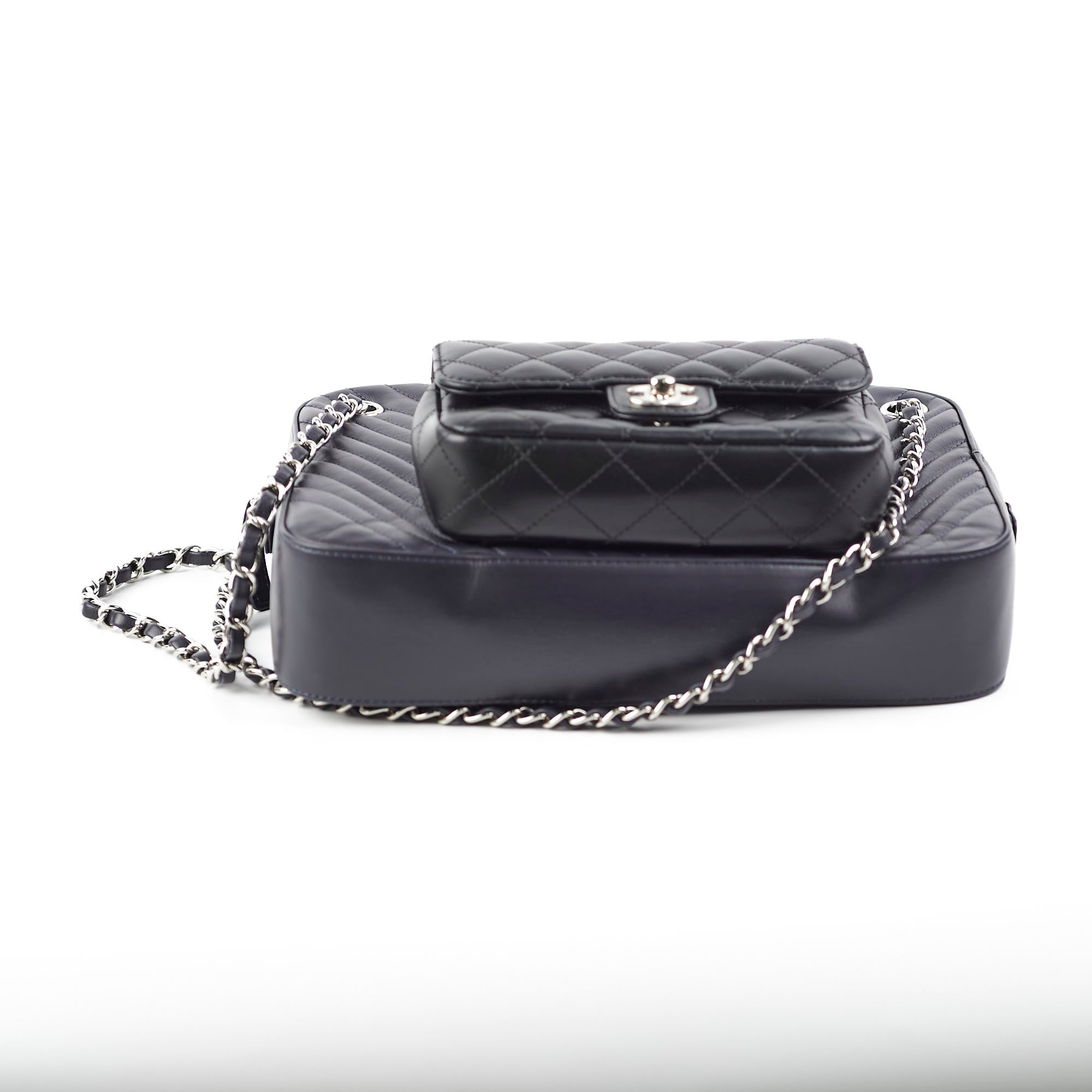 Chanel Double Camera Chevron Quilted Crossbody Bag Black/Dark Purple 26 series
