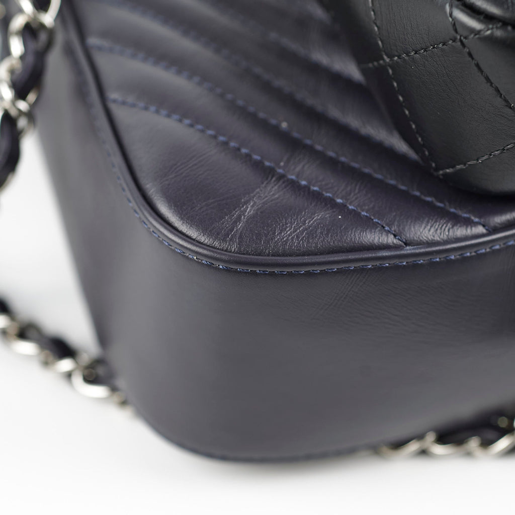 Chanel Double Camera Chevron Quilted Crossbody Bag Black/Dark Purple 26 series