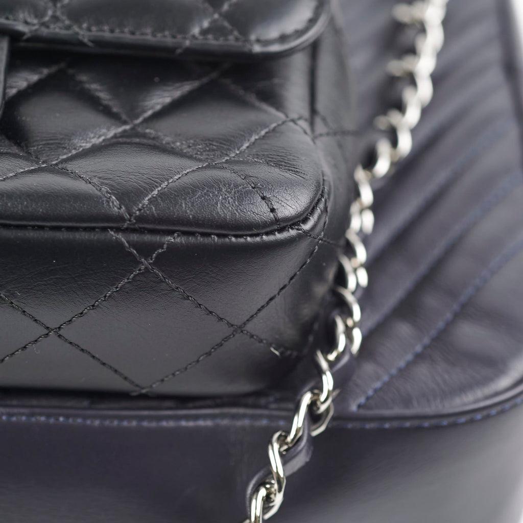 Chanel Double Camera Chevron Quilted Crossbody Bag Black/Dark Purple 26 series