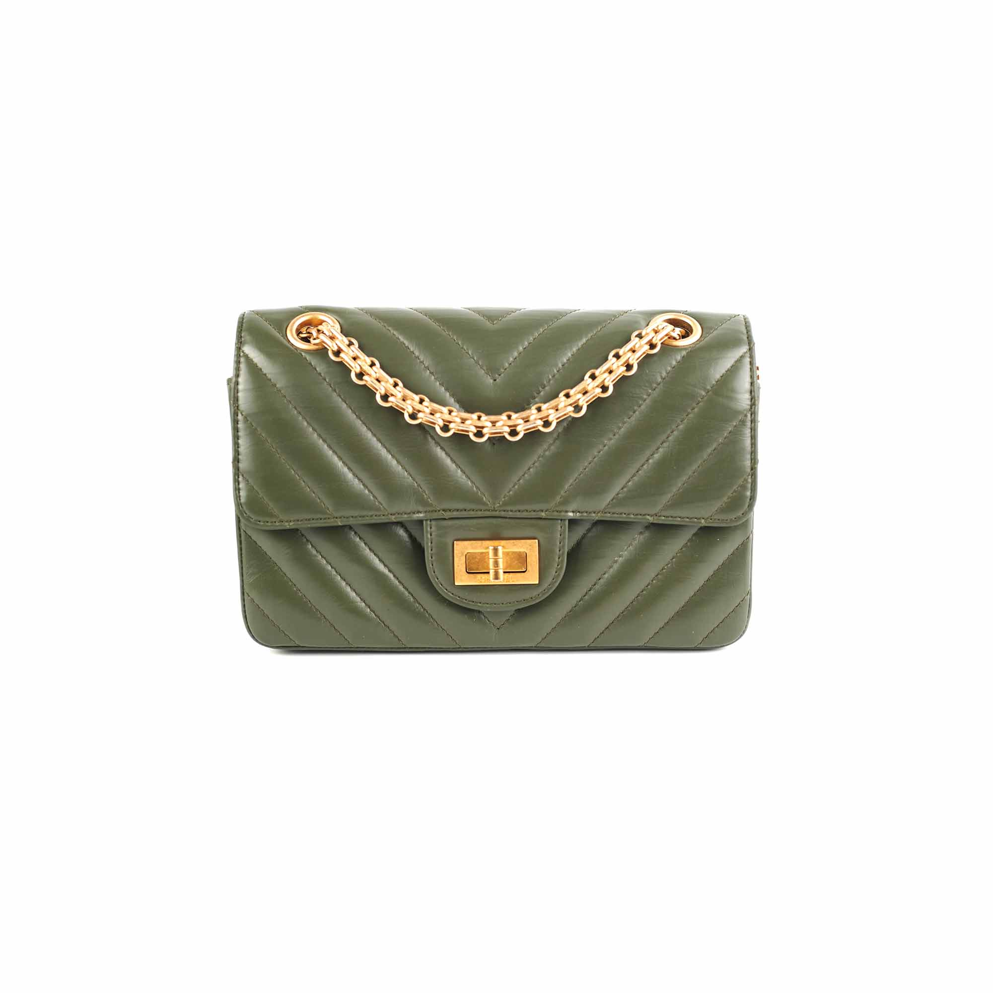 Chanel Mini 2.55 Chevron Reissue Khaki Green (Microchipped)