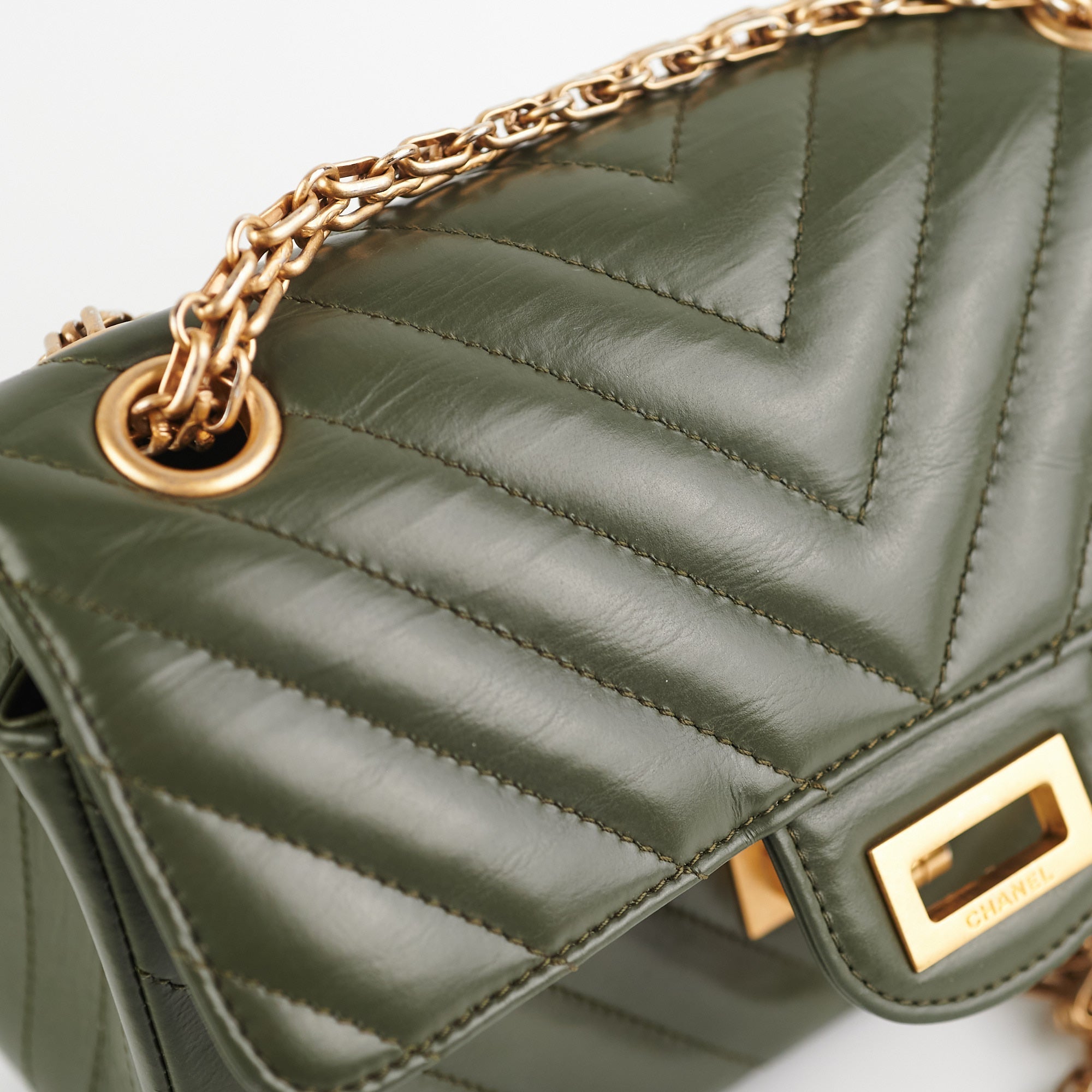 Chanel Mini 2.55 Chevron Reissue Khaki Green (Microchipped)