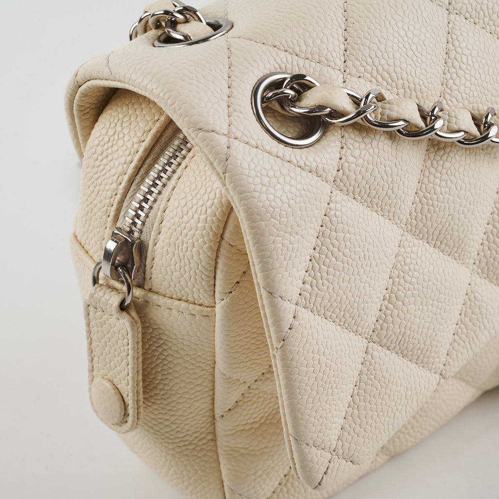 Chanel Easy  Flap Caviar Ivory Shoulder Bag