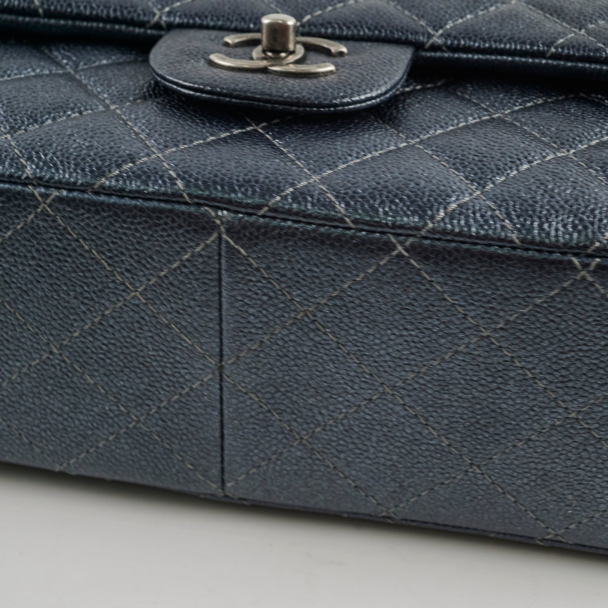 Chanel Classic Jumbo Flap Dark Blue Iridescent Caviar- Series 20