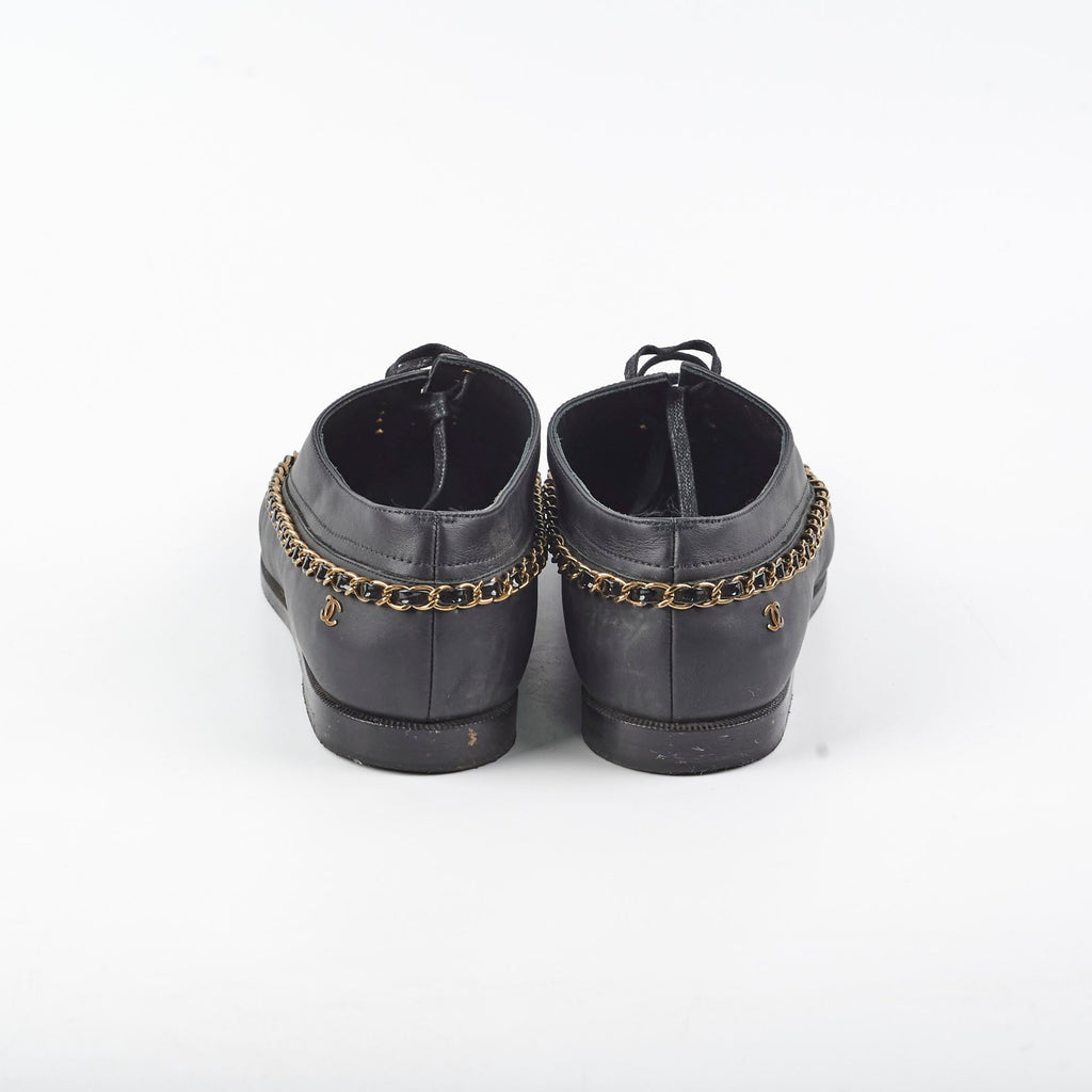 Chanel Leather Lace Up Loafers Size 40 Black