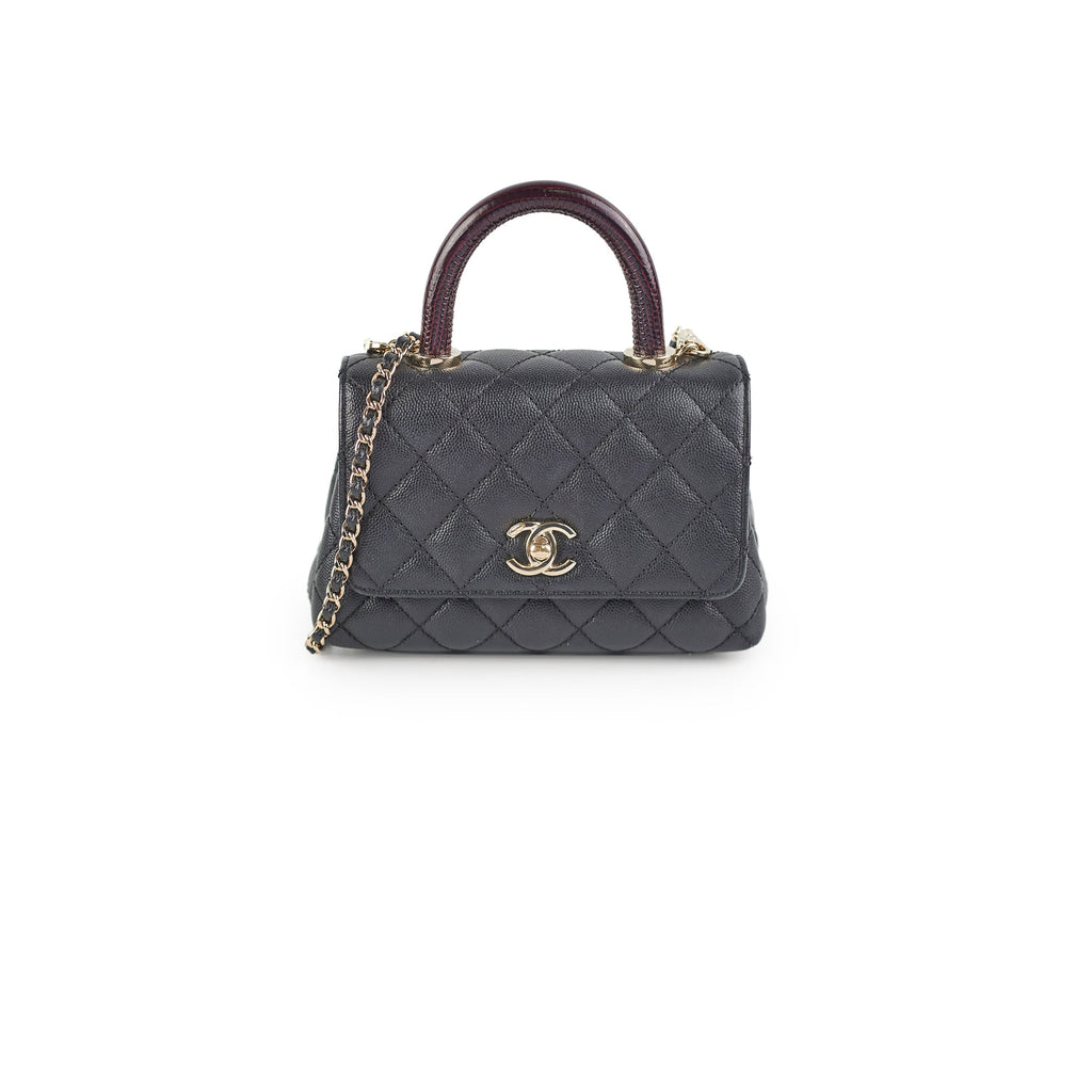Chanel Coco Handle Mini Caviar Black lizard embossed handle