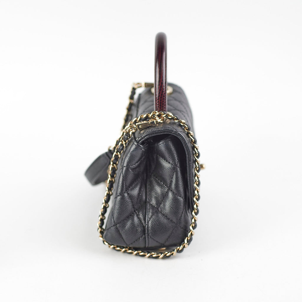 Chanel Coco Handle Mini Caviar Black lizard embossed handle