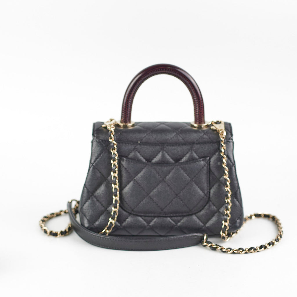 Chanel Coco Handle Mini Caviar Black lizard embossed handle