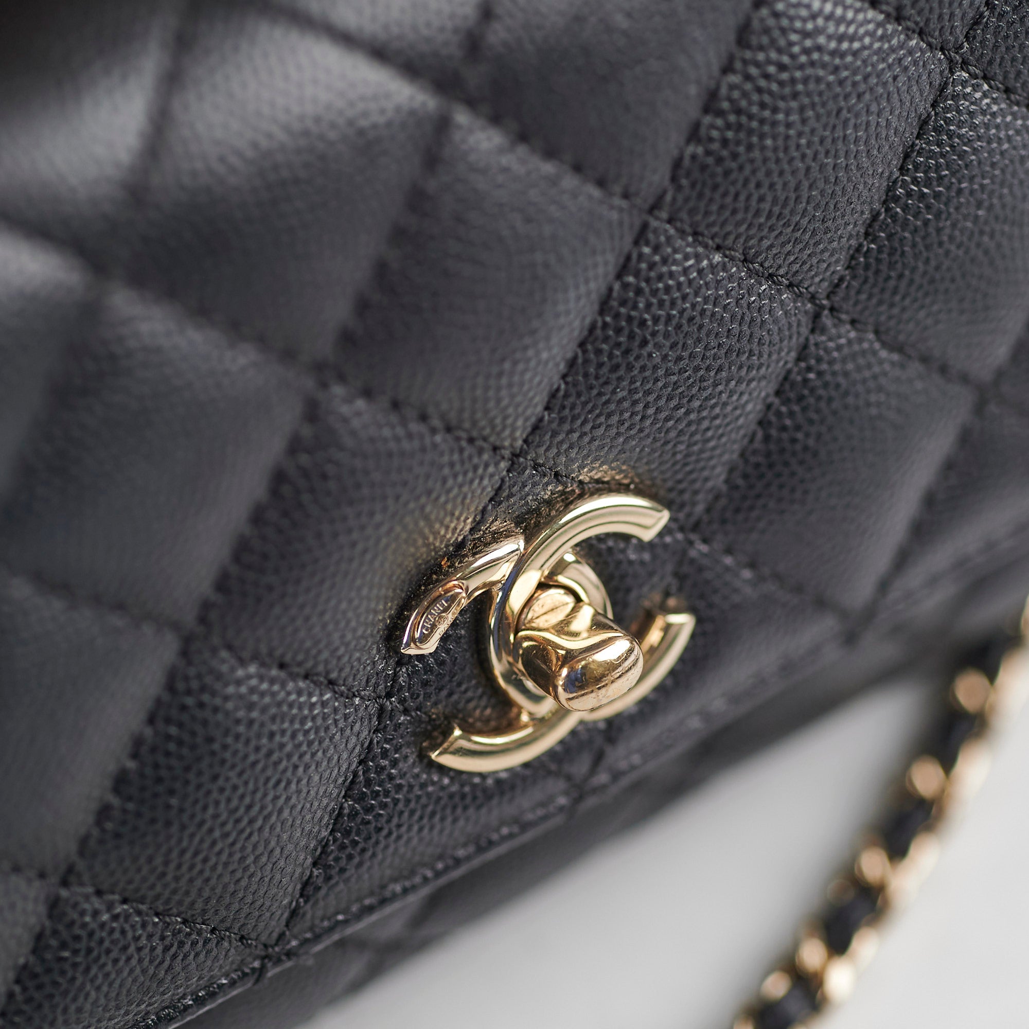 Chanel Coco Handle Mini Caviar Black lizard embossed handle