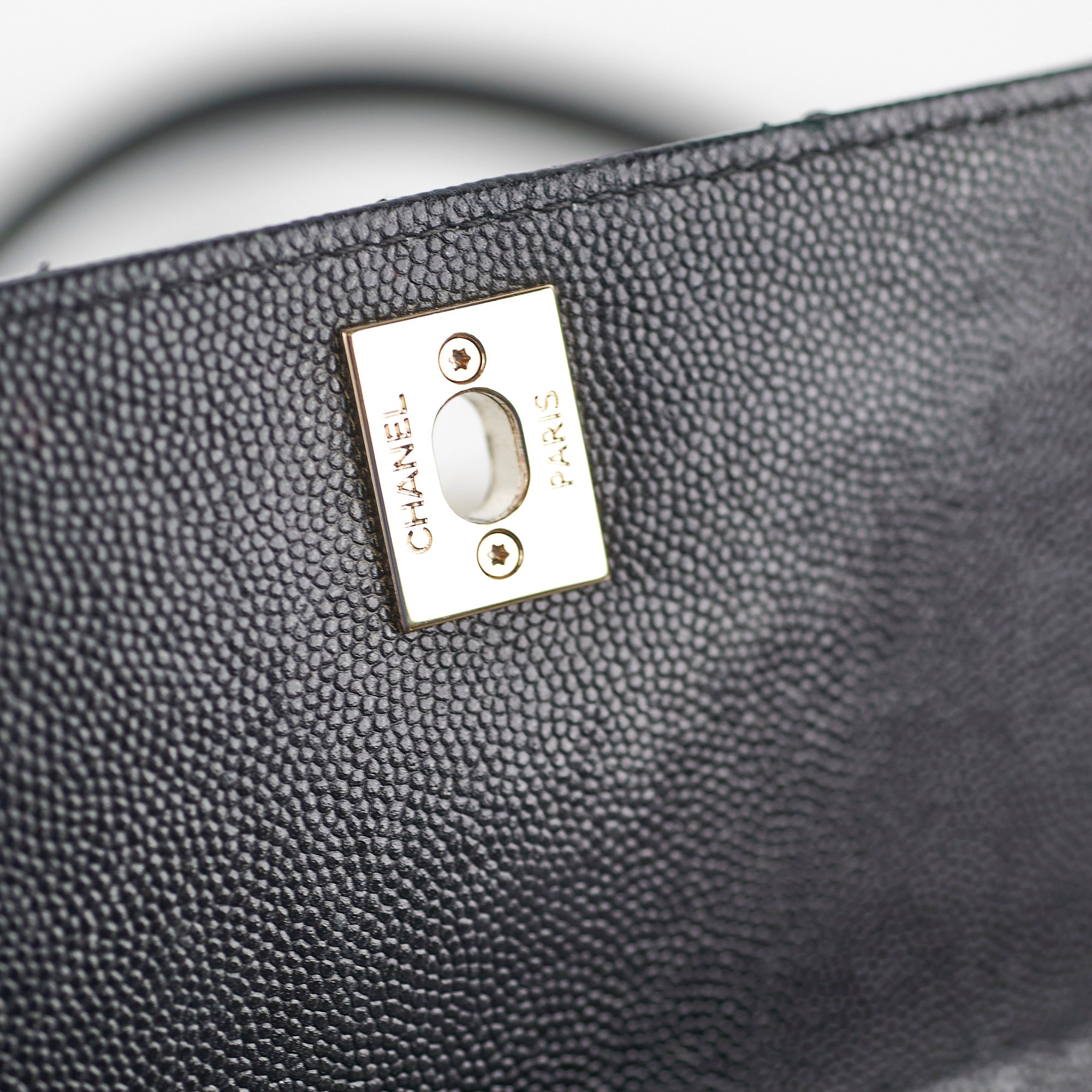 Chanel Coco Handle Mini Caviar Black lizard embossed handle