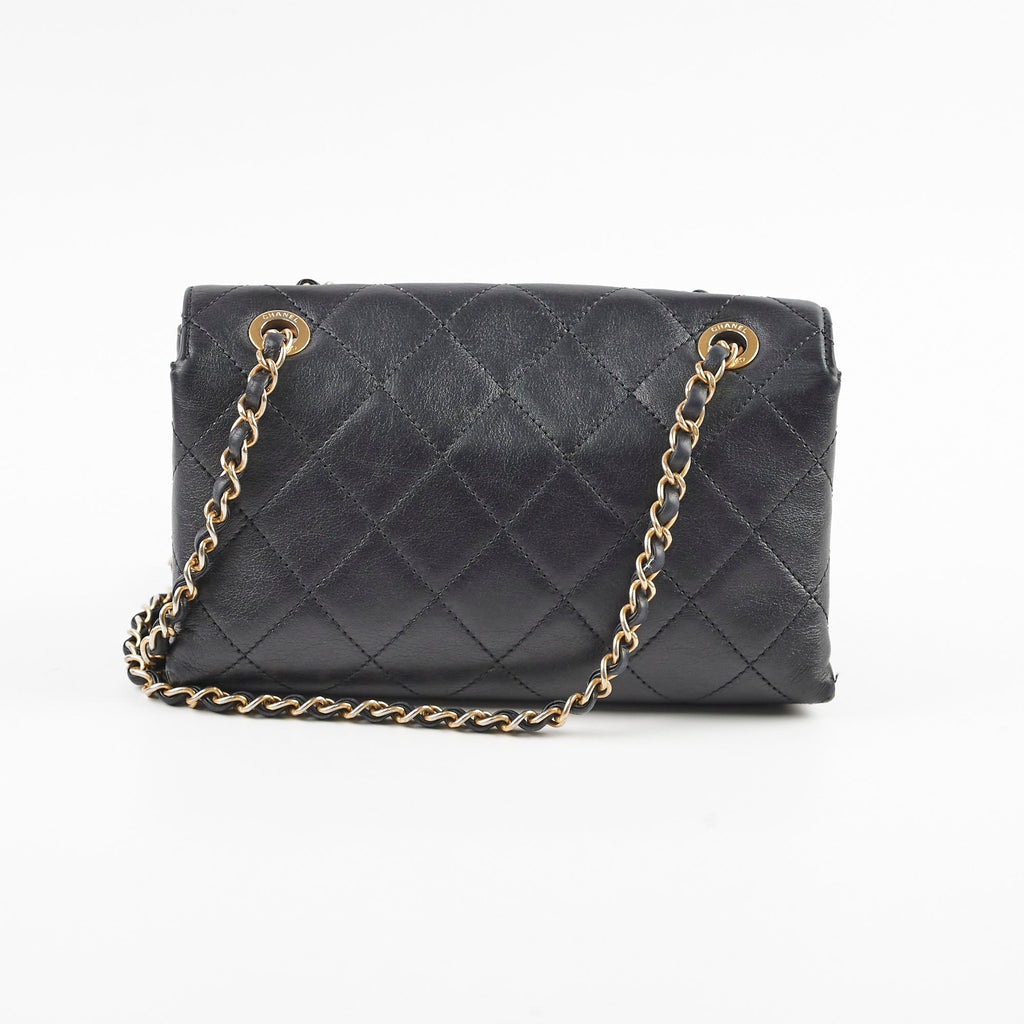 Chanel Logo Enchained Quilted Calfskin Medium Black Flap Bag