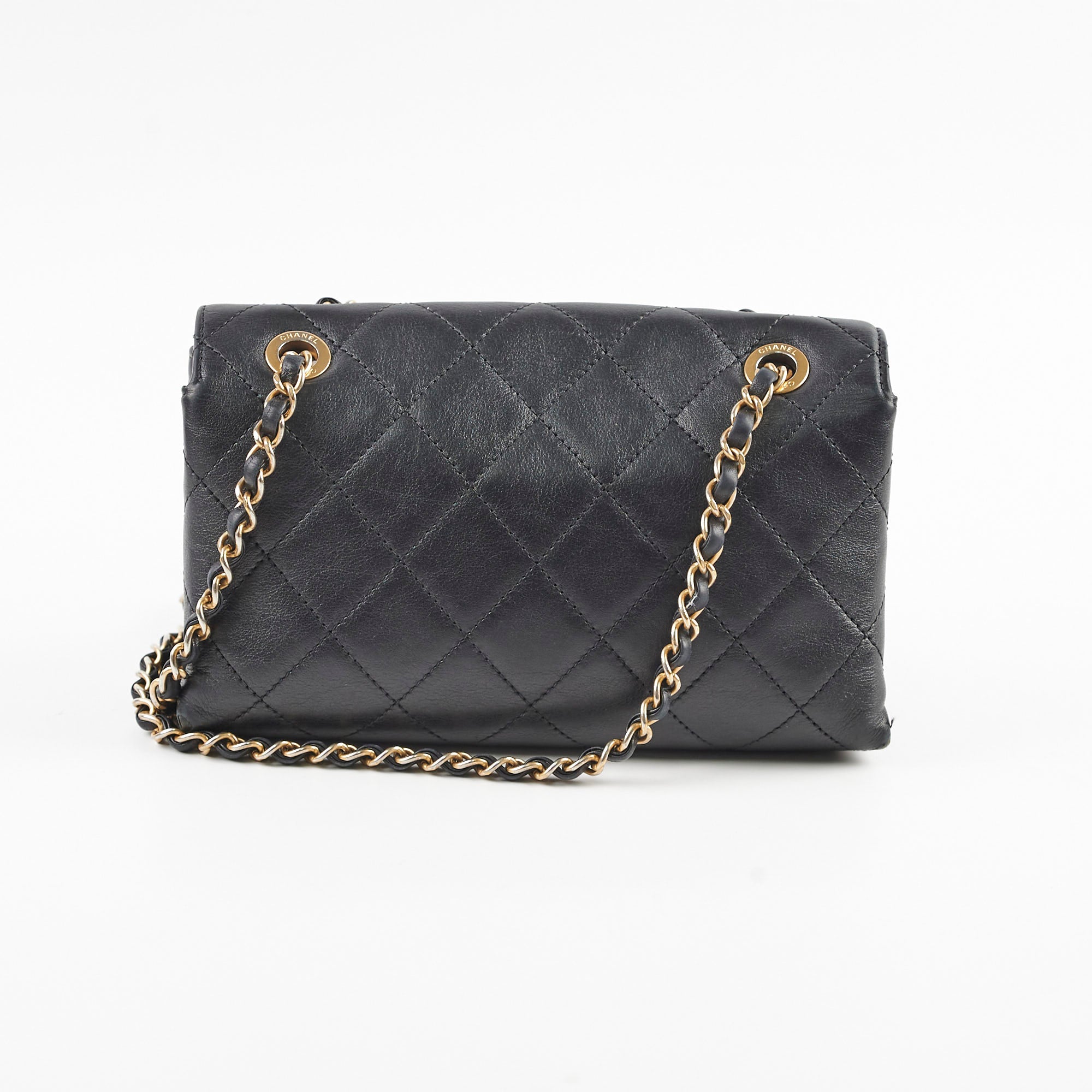 Chanel Logo Enchained Quilted Calfskin Medium Black Flap Bag