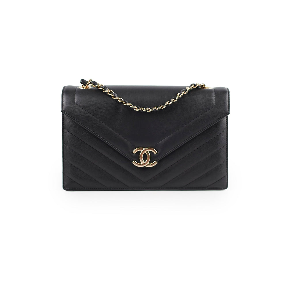 Chanel Black Chevron Envelope Flap
