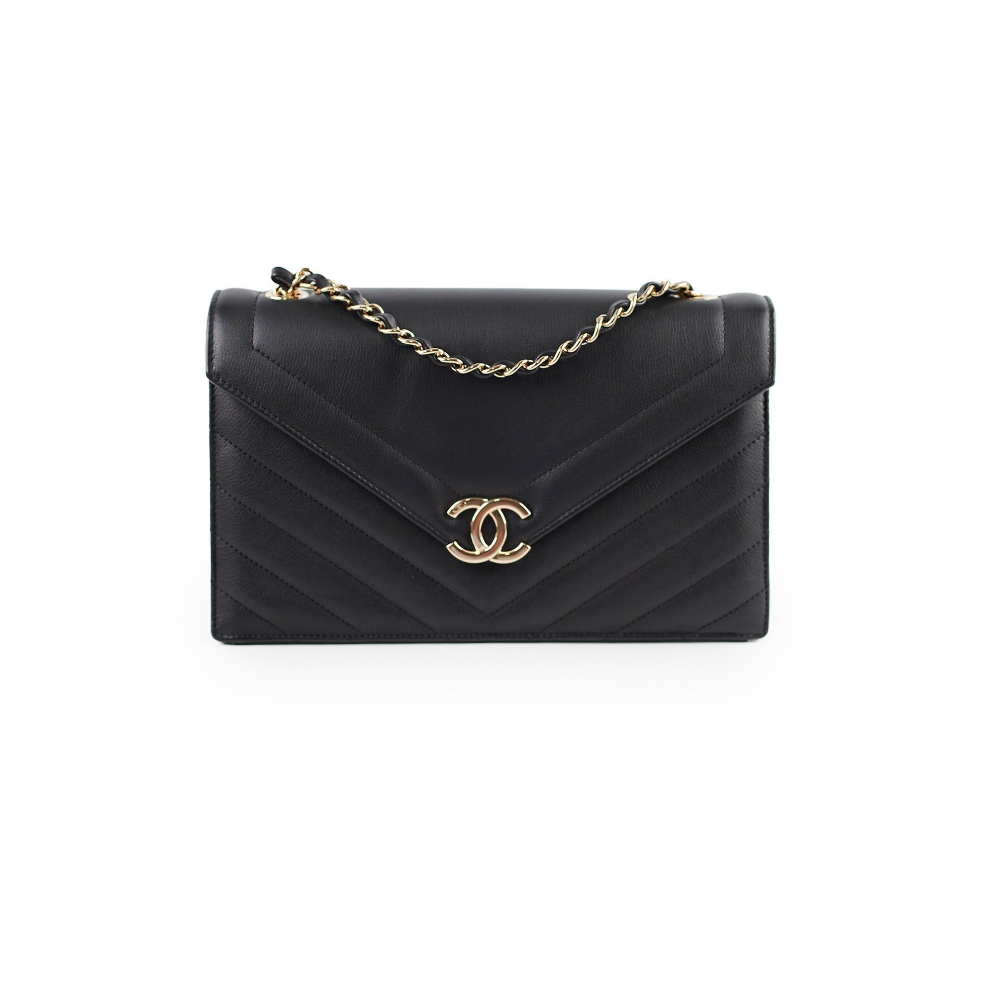 Chanel Black Chevron Envelope Flap