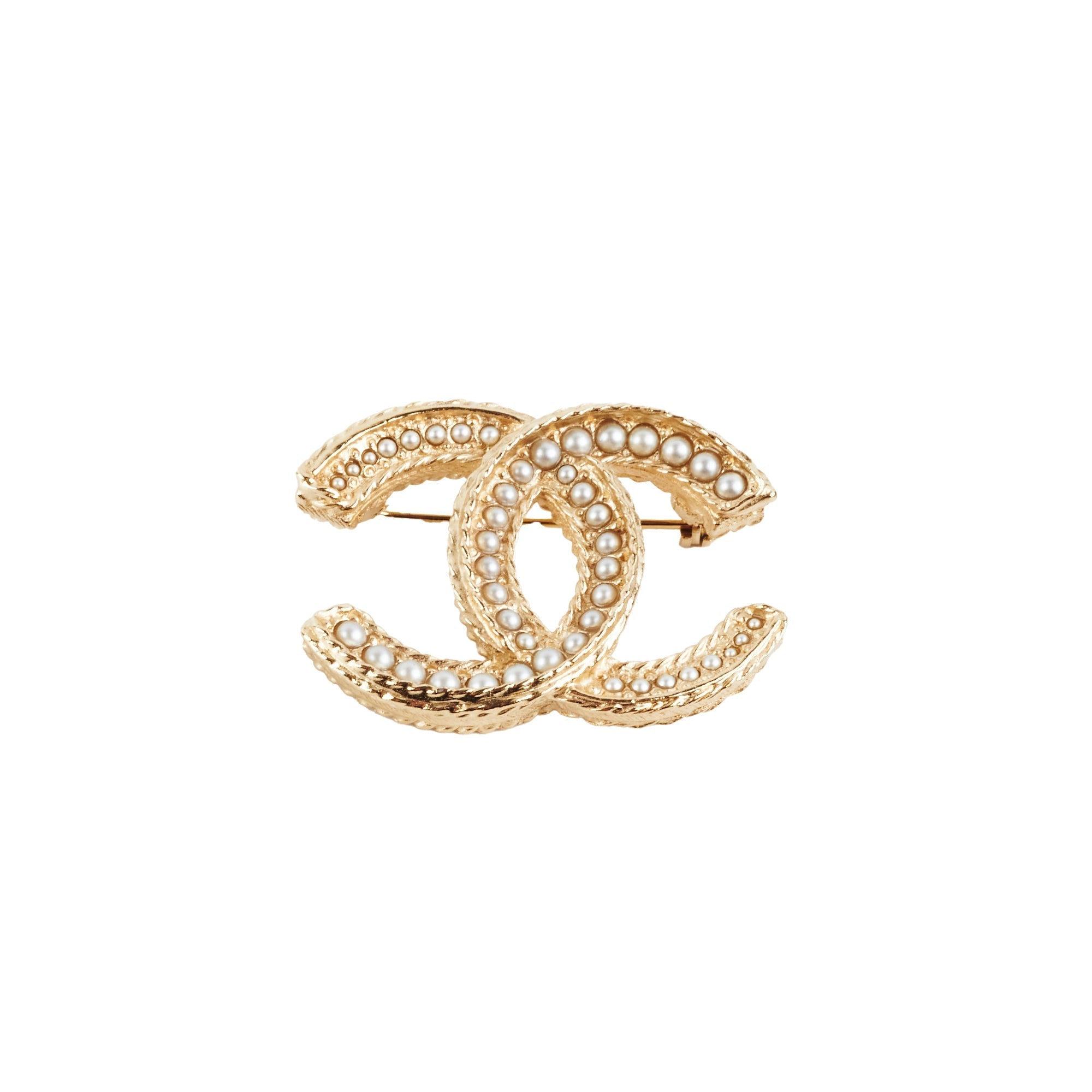 Chanel CC Logo Pearl Gold Brooch Costume Jewellery