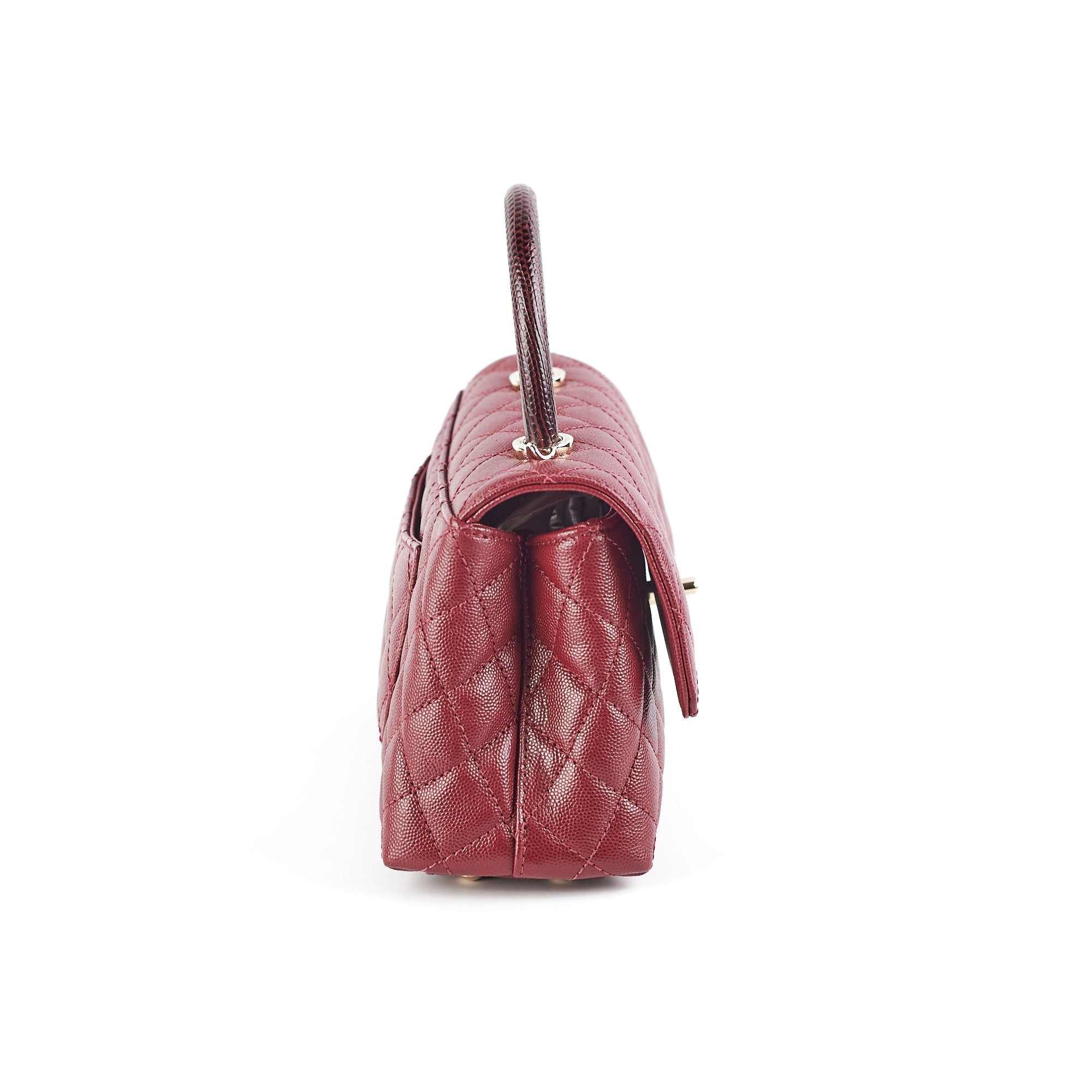 Chanel Small Coco Handle Caviar Burgundy Lizard Embossed
