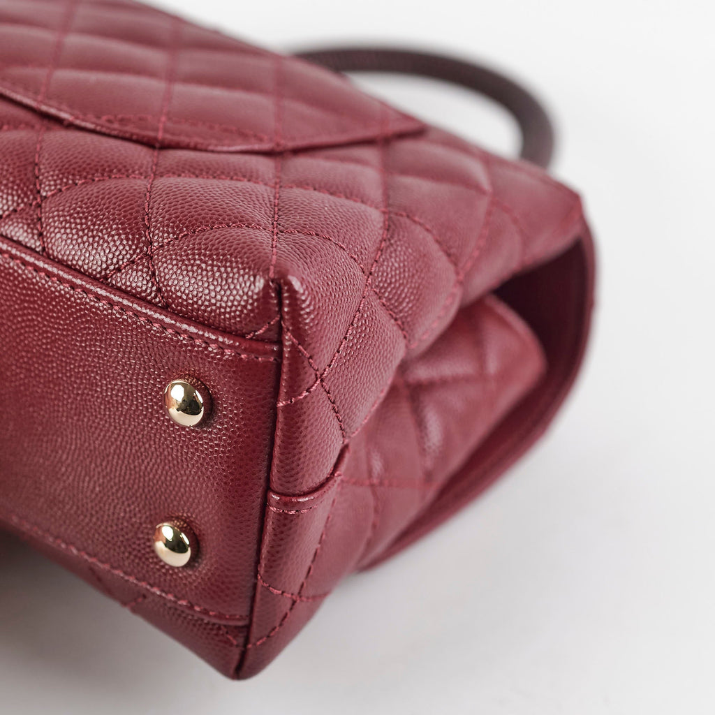 Chanel Small Coco Handle Caviar Burgundy Lizard Embossed