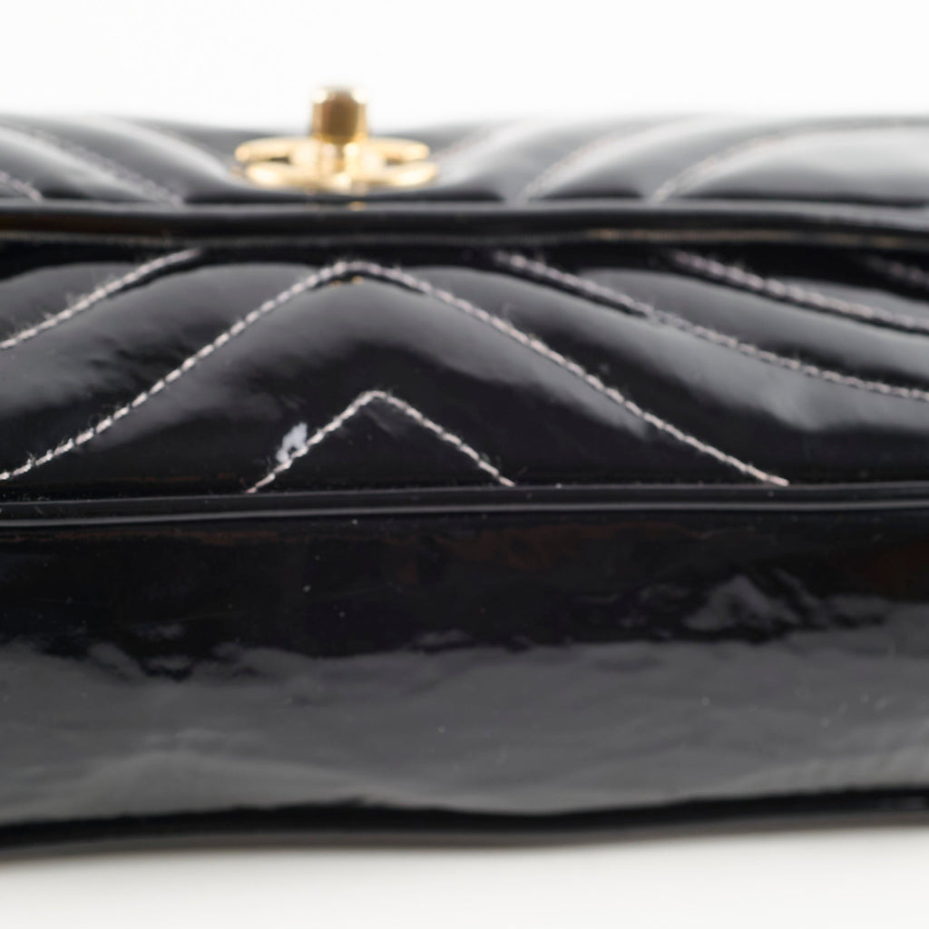 Chanel East West Black Chevron Patent Bag- Series 8