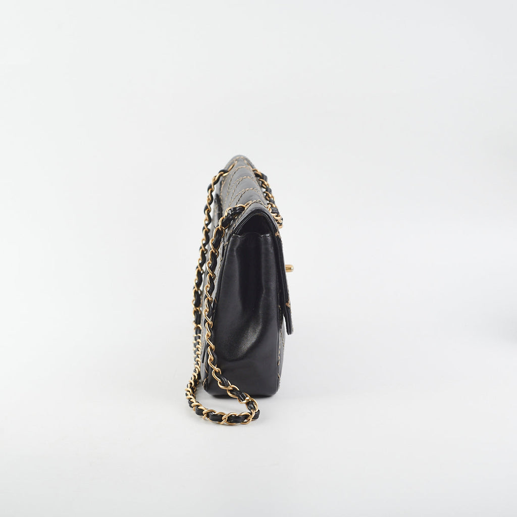Chanel Wild Stitch Classic Flap Shoulder Bag Black