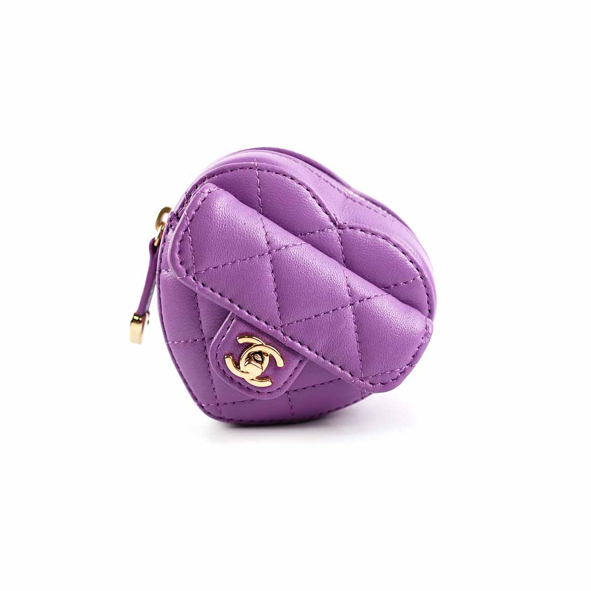Chanel Heart Zipped Arm Coin Purse Lambskin Purple
