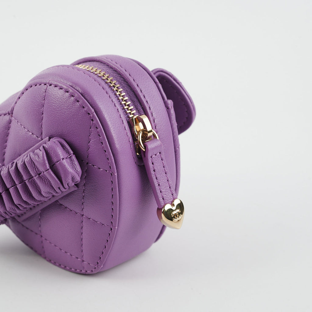 Chanel Heart Zipped Arm Coin Purse Lambskin Purple