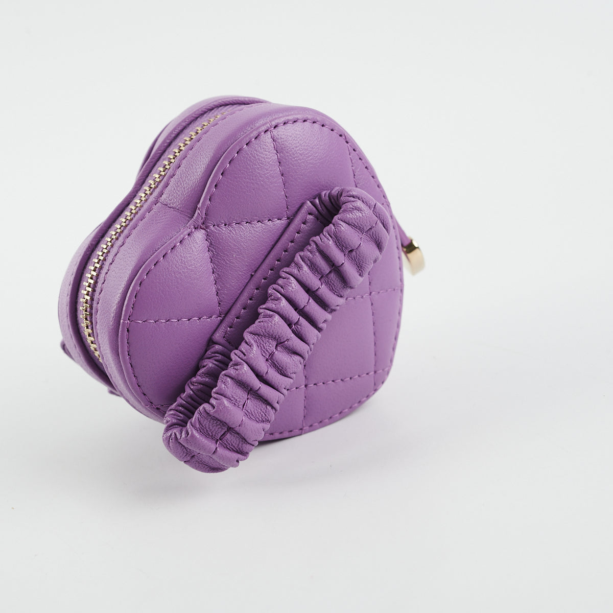 Chanel Heart Zipped Arm Coin Purse Lambskin Purple