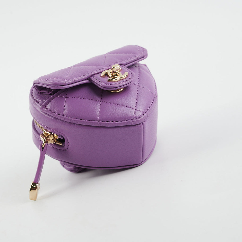 Chanel Heart Zipped Arm Coin Purse Lambskin Purple