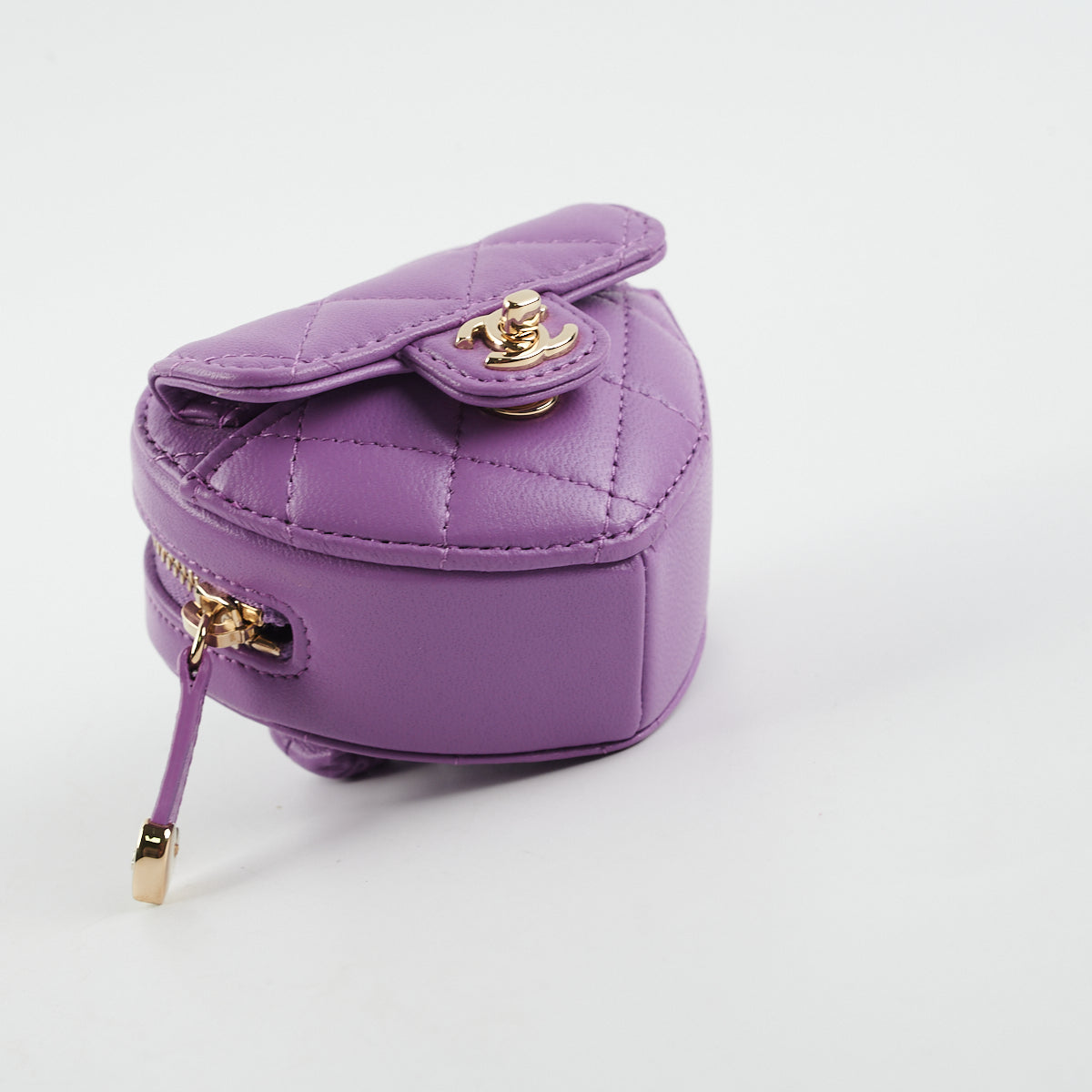 Chanel Heart Zipped Arm Coin Purse Lambskin Purple